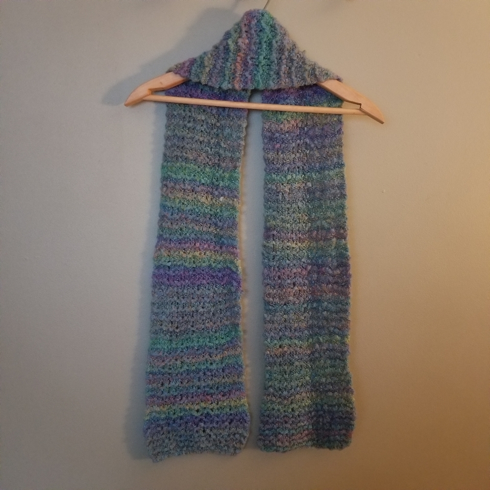 Handmade Crochet Knit Scarf Green Purple - Picture 5 of 7